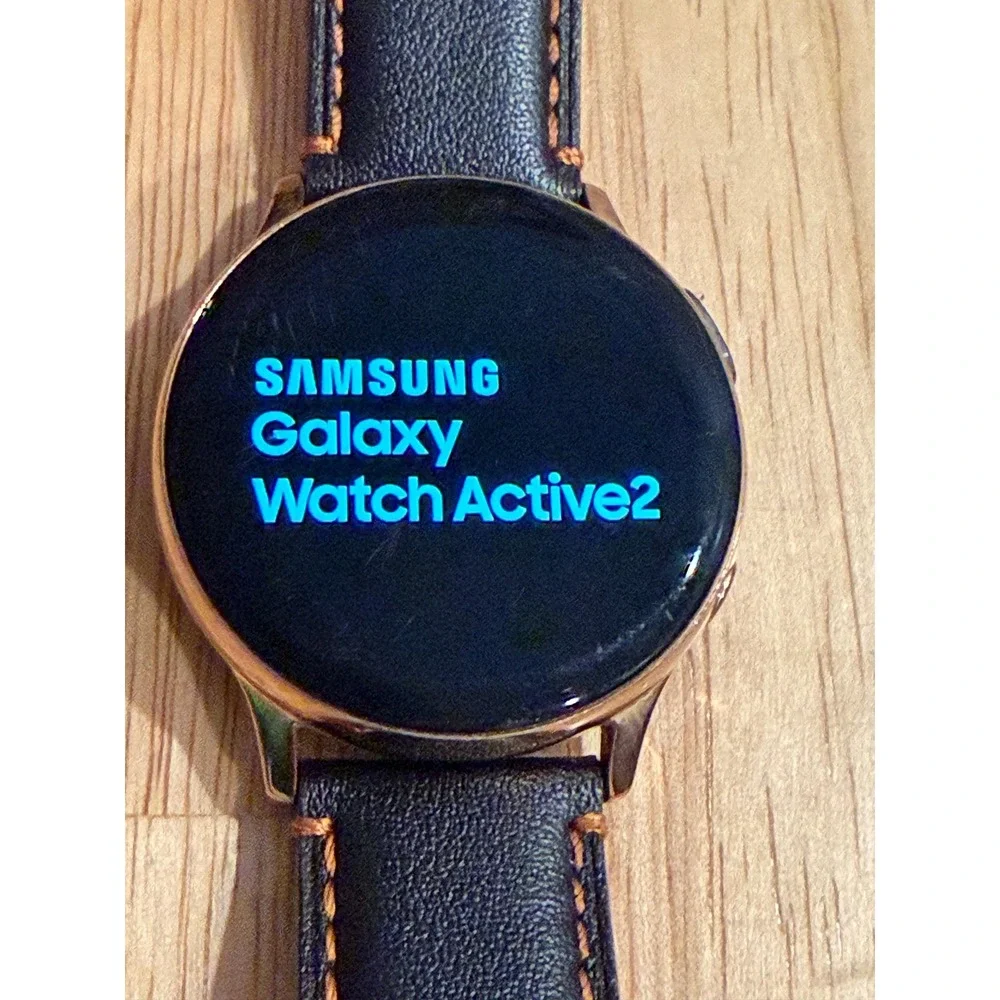 Samsung‎ Galaxy Watch Active2 Smartwatch Rose Gold Case Black Leather Band 8C6E